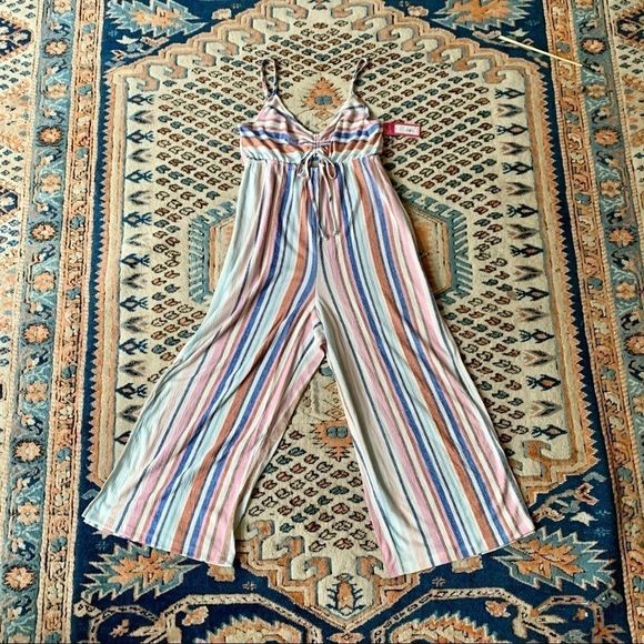 XHILARATION Striped Cropped Coverup Jumpsuit  - Picture 1 of 9